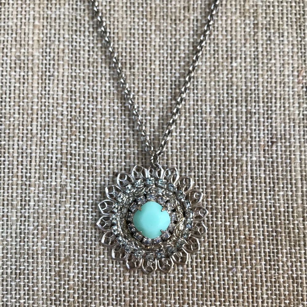 Liz Palacios Seafoam Green Flower Pendant